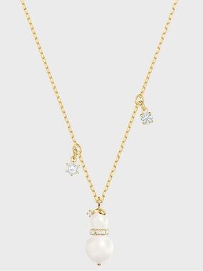 Swarovski Little Snowman Pendant Necklace Gold plating W/Box